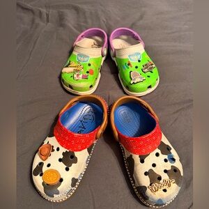 CROCS Kids Green and Red Clogs with Toy Story Theme